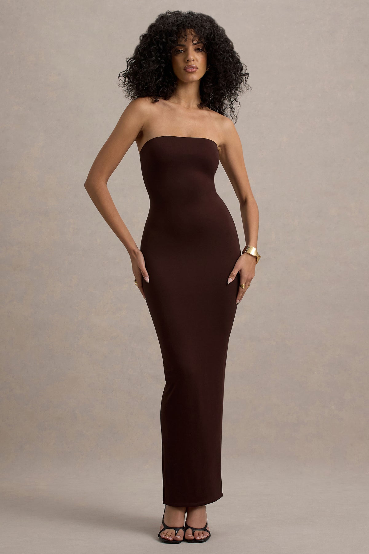 Angelie Brown Bandeau Bodycon Maxi Dress Club L London - USA Angelie Brown Bandeau Bodycon Maxi Dress Club L London - USA