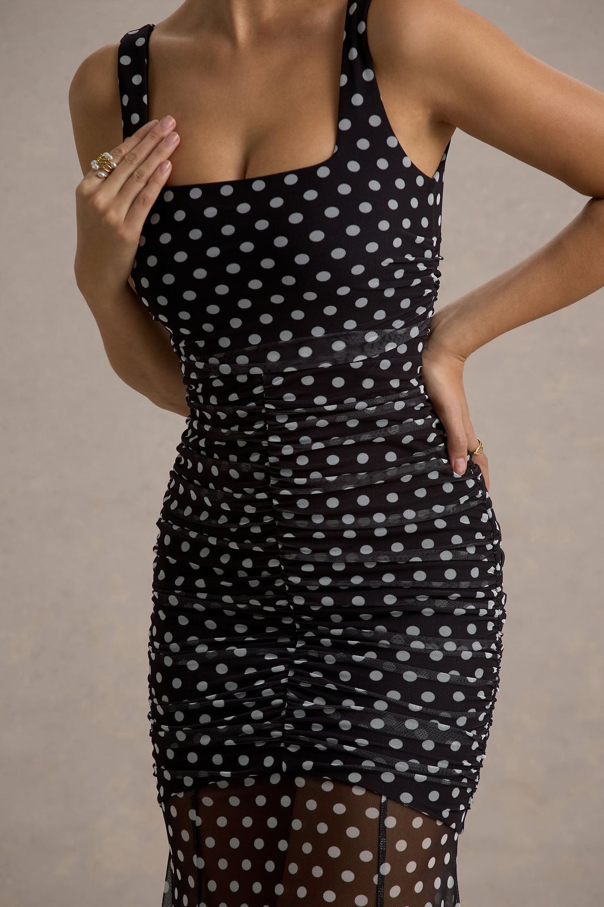Galaxia | Black & White Polka Dot Maxi Dress With Mesh Skirt - UK 10 Black AND White POLKADOT Galaxia | Black & White Polka Dot Maxi Dress With Mesh Skirt - UK 10 Black AND White POLKADOT