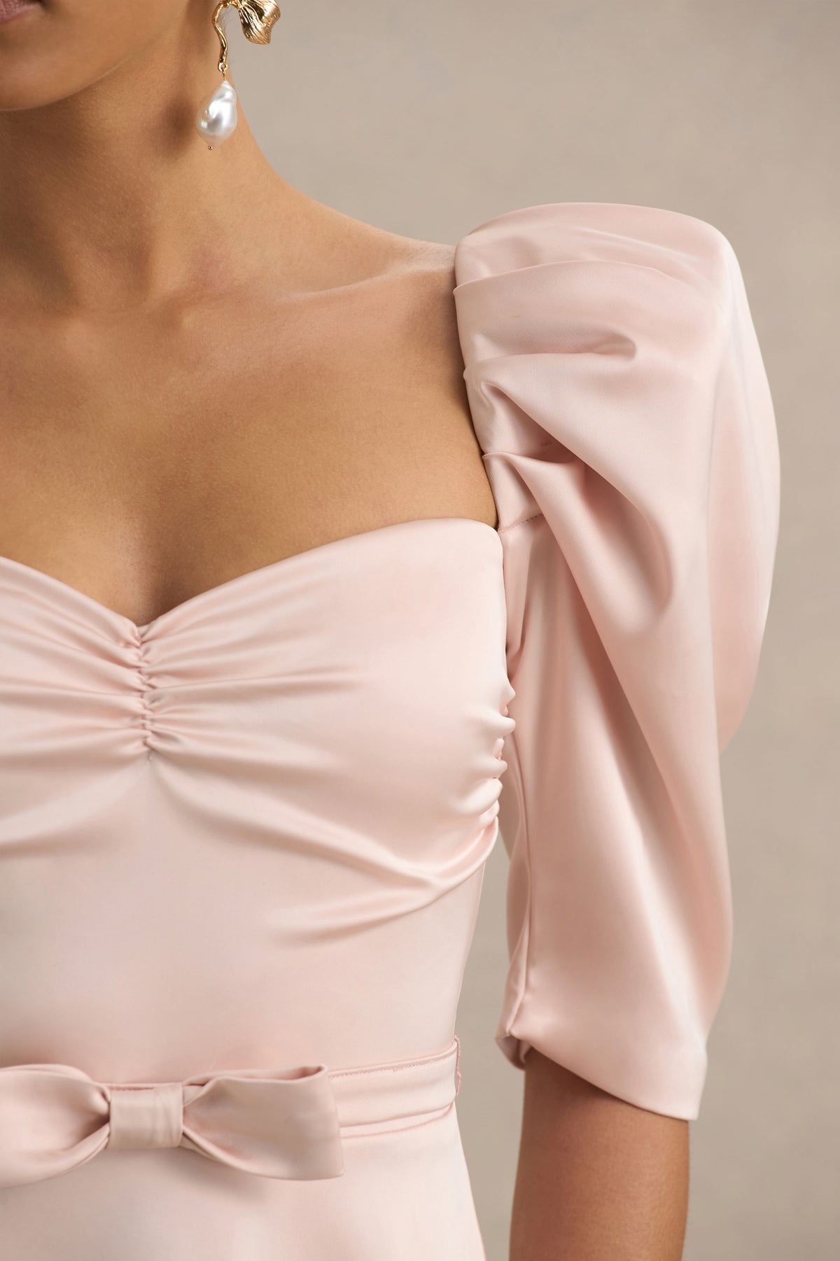 Rosey Pale Pink Satin Sweetheart Midi Dress Club L London - USA Rosey Pale Pink Satin Sweetheart Midi Dress Club L London - USA