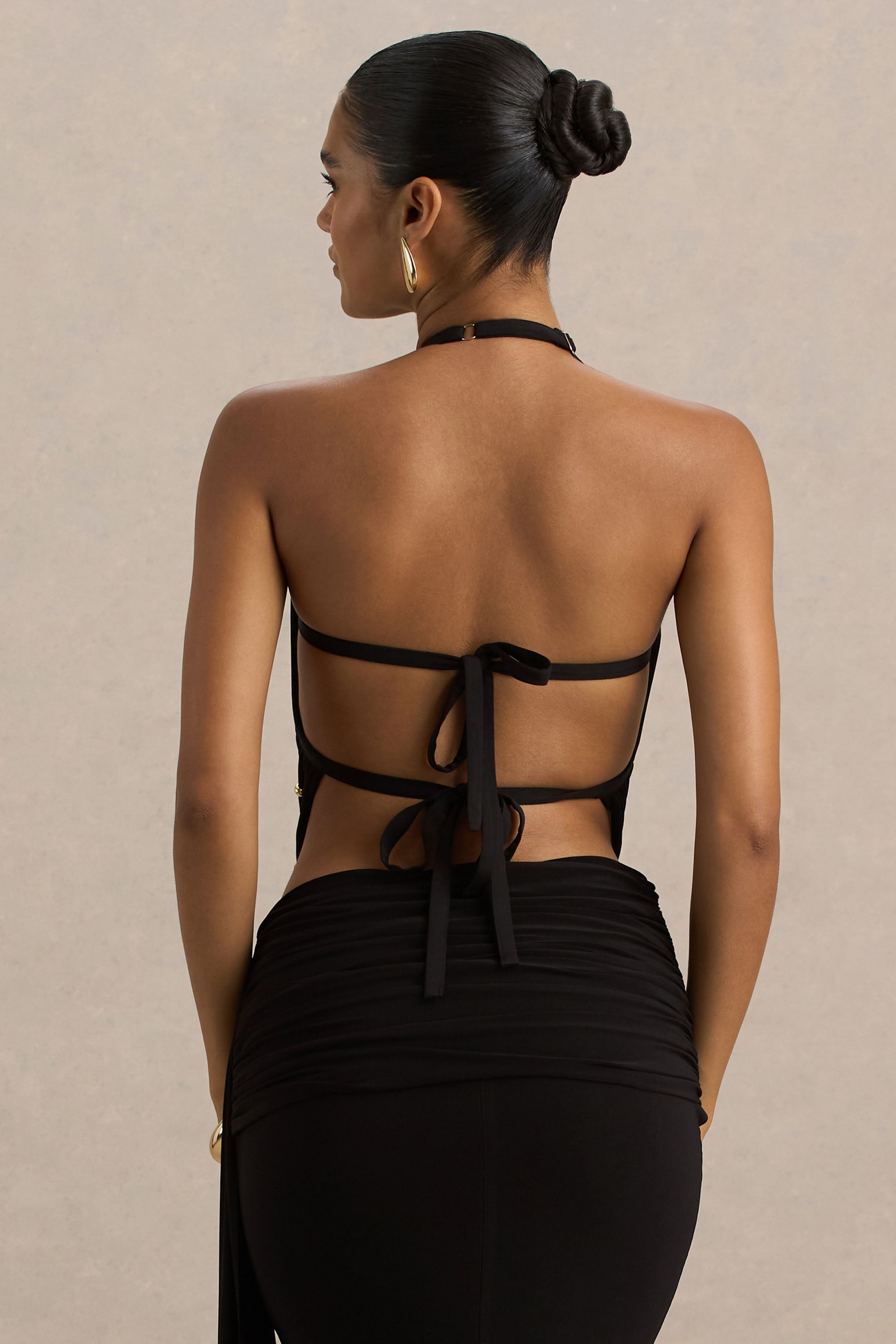 Twinkler | Black High-Neck Embellished Top With Cut-Outs – Club L