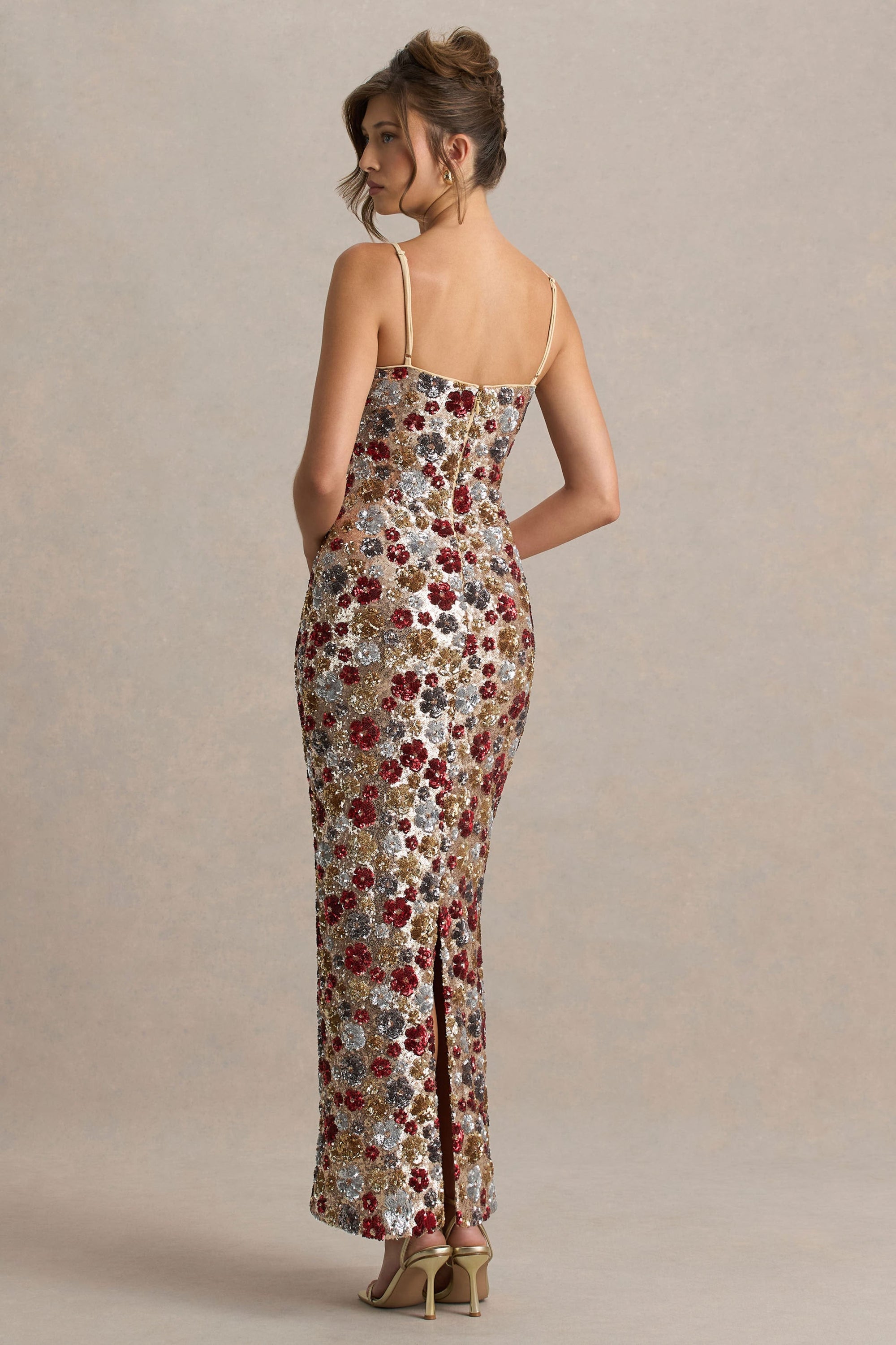 red floral print jersey split cami midi dress Motel darsih locked floral cami maxi dress in red