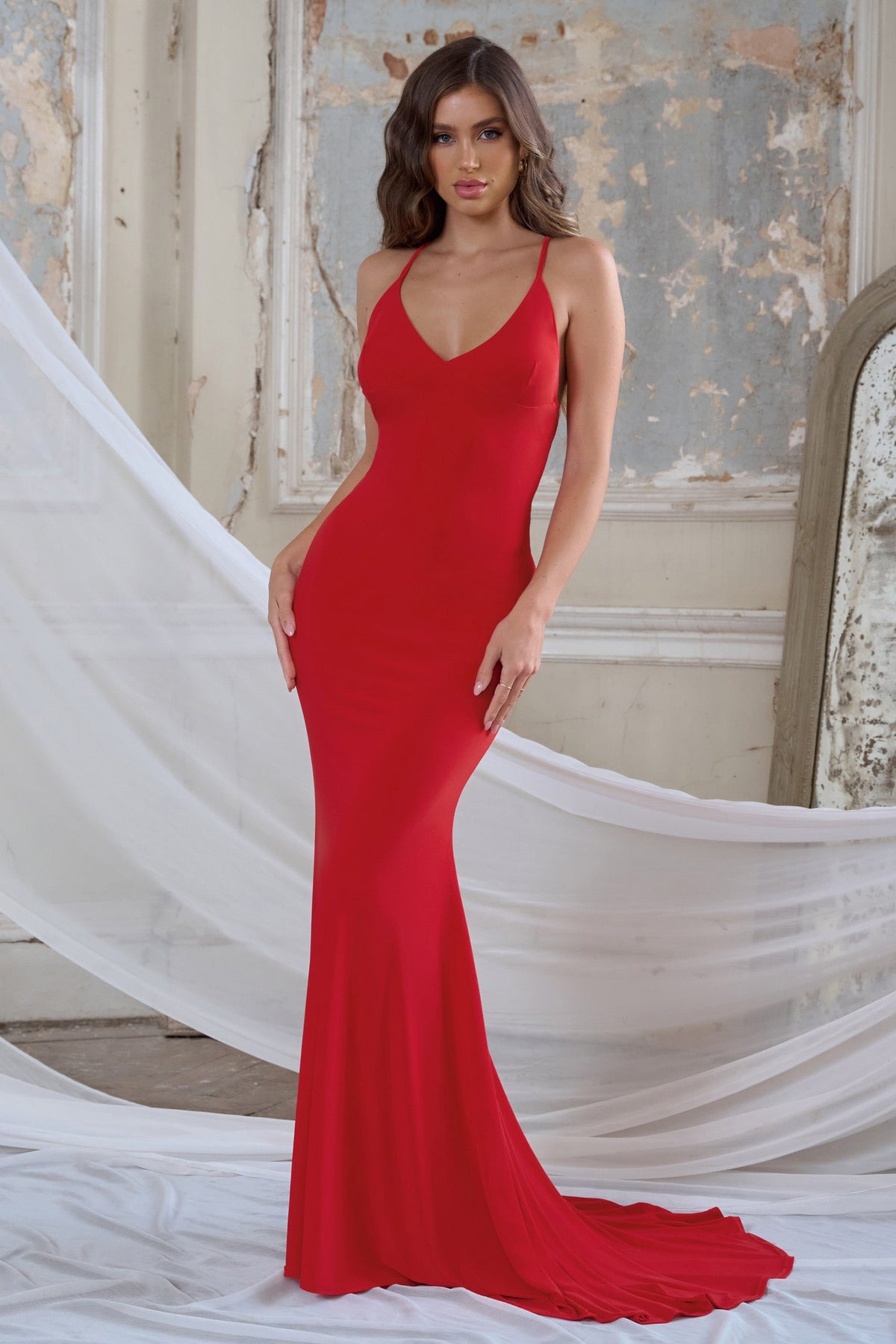 Lucky Number Red Cross Back Fishtail Maxi Dress – Club L London - USA