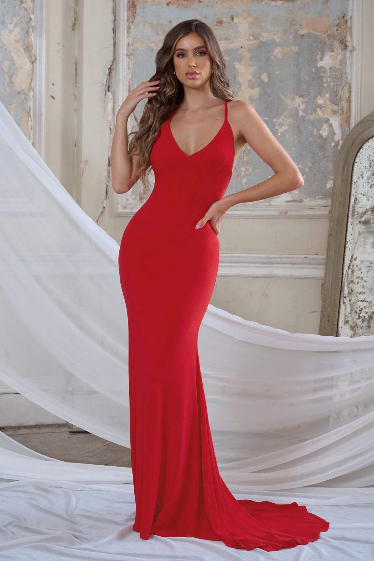 Lucky Number Red Cross Back Fishtail Maxi Dress – Club L London - USA