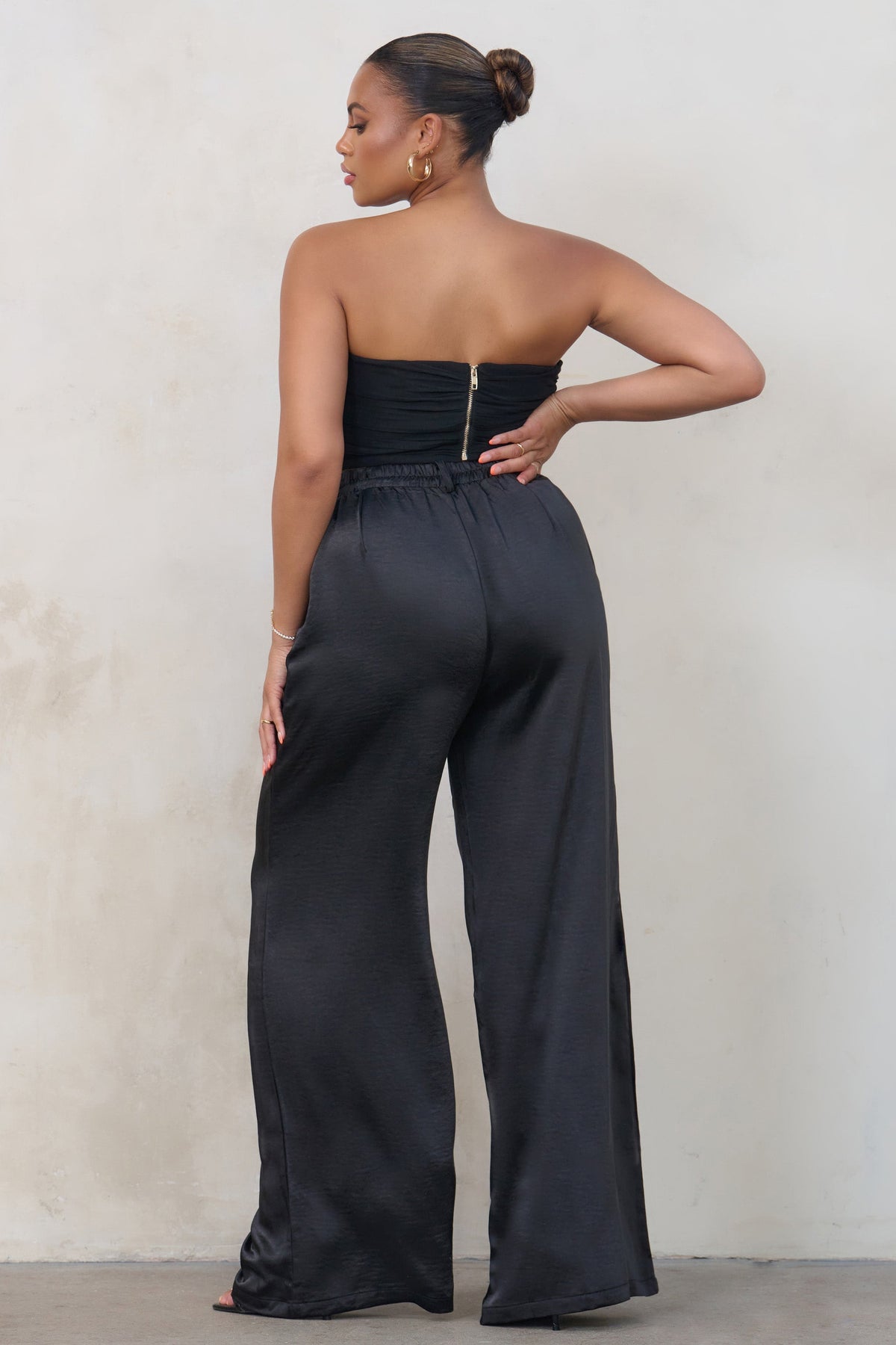 No Limits Plus Black Satin Wide Leg Trousers – Club L London - USA