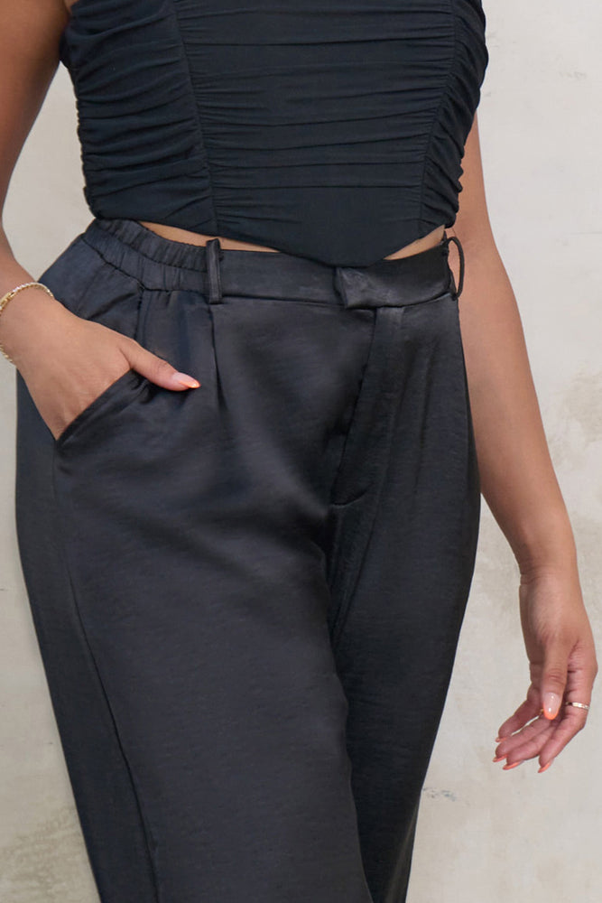 No Limits | Plus Black Satin Wide Leg Trousers