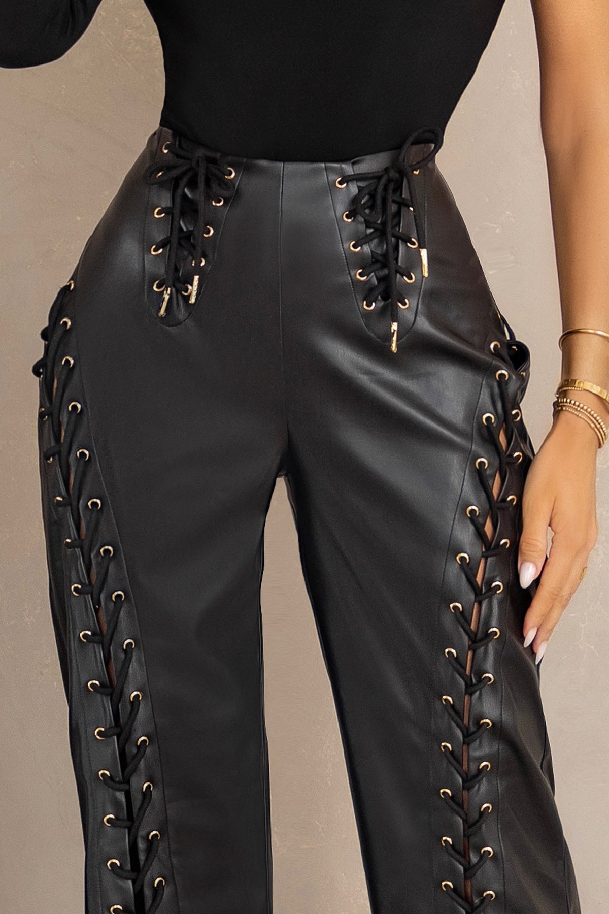 Petite Faux Leather Lace Up Flared Trousers  Nasty Gal