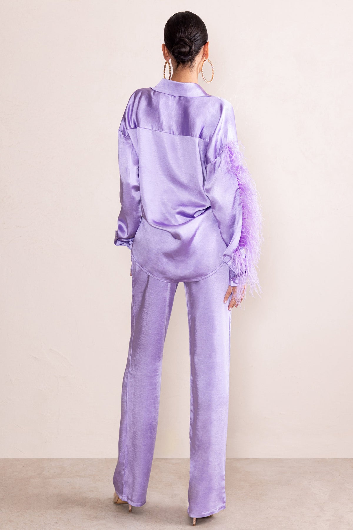 Women's Lilac+London Satin Pajama Shirt & Pajama Pants Sleep Set