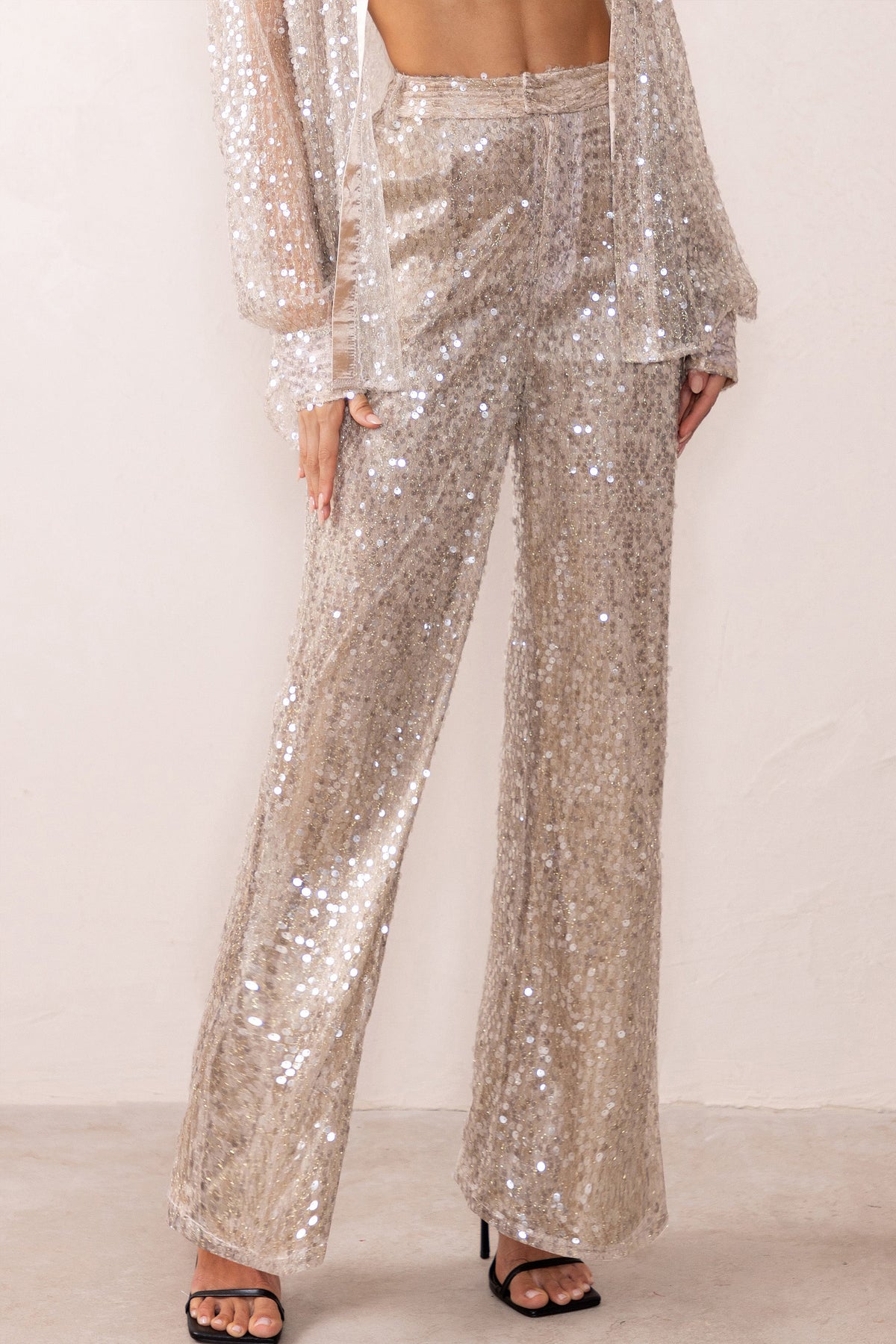 All Over Sequins High Waisted Wide Leg Pants