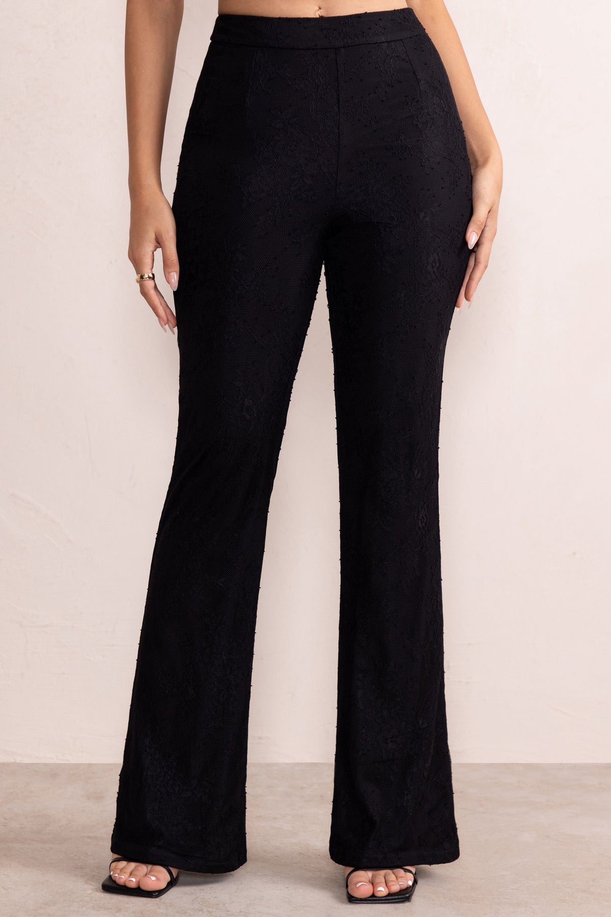 Buy Velvet Look Elastic Waistband Flared Pants Black For Women