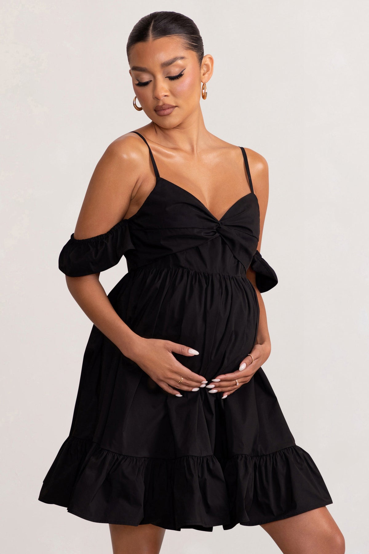 Kai Black Cami Babydoll Maternity Mini Dress With Ruffle Cold 