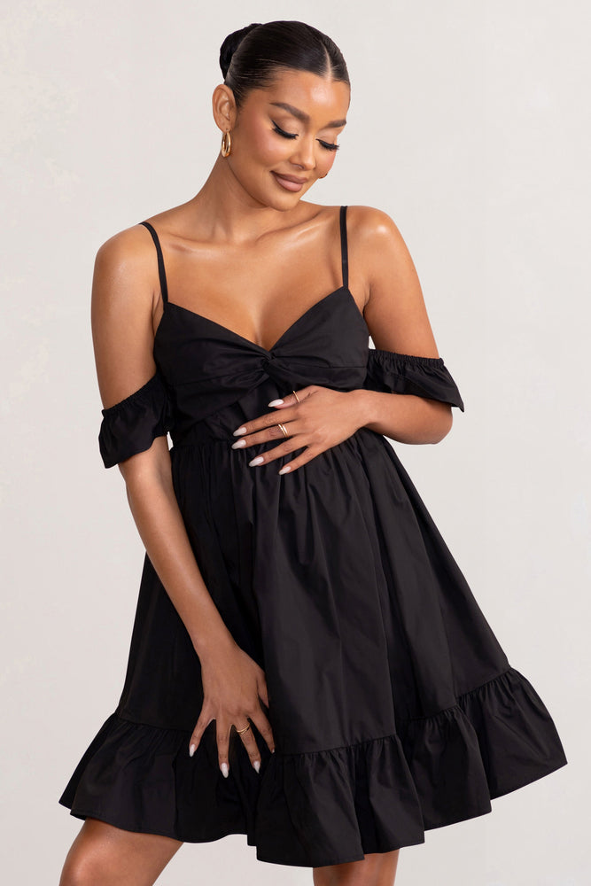 Should USA Ruffle – Black Dress With Cami Maternity - L Babydoll Cold Mini London Club Kai