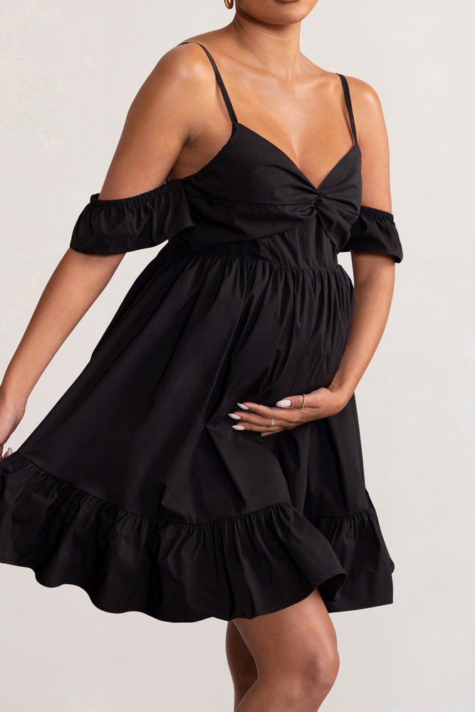 Kai Black Cami Maternity Mini USA L Babydoll Ruffle Club London Cold - With Should – Dress