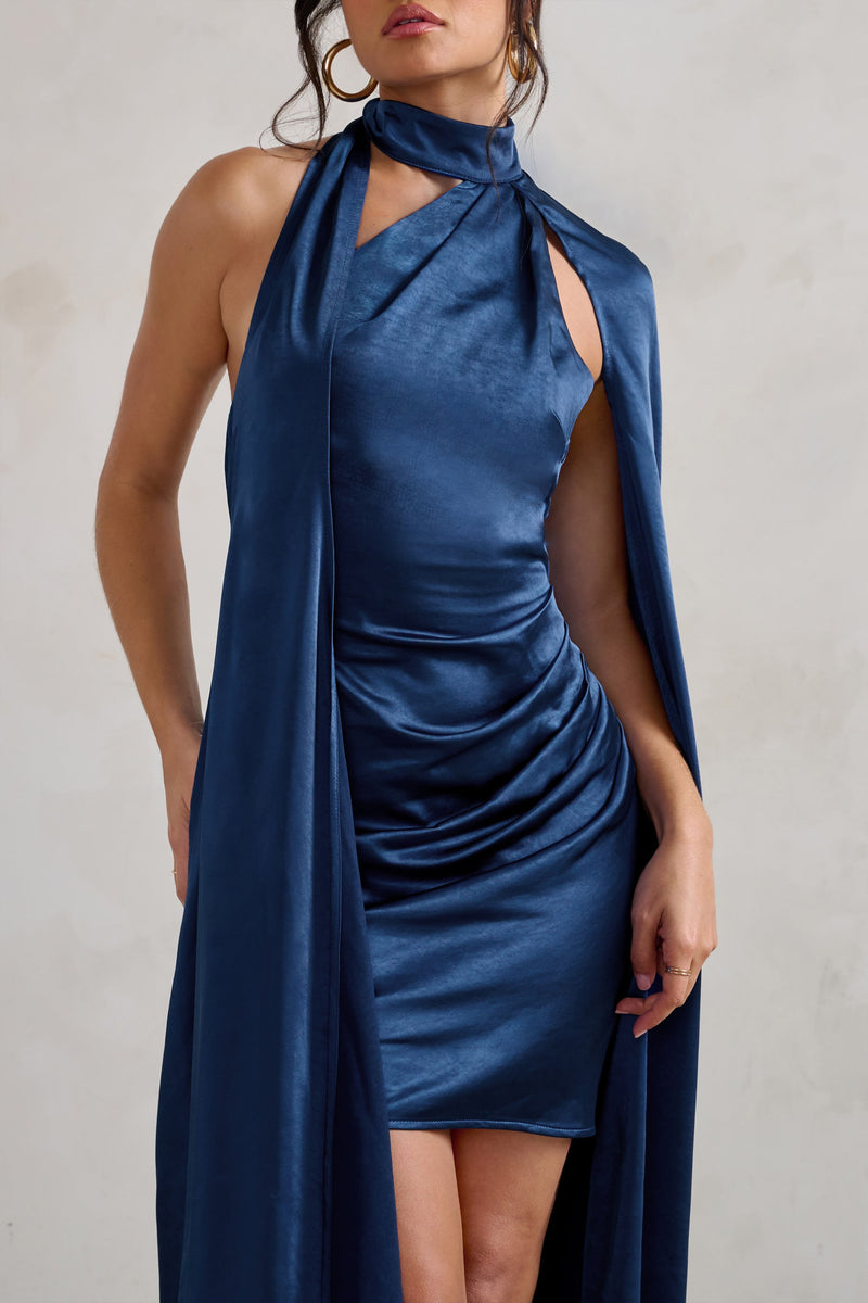 Laurelie Navy Satin Statement Cape Design Mini Dress – Club L London - USA