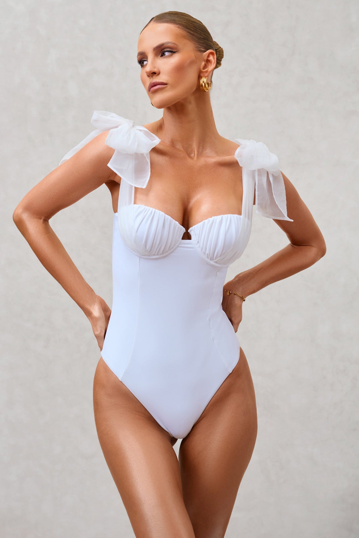 Sheer Bliss White Swimsuit With Organza Bows – Club L London - USA