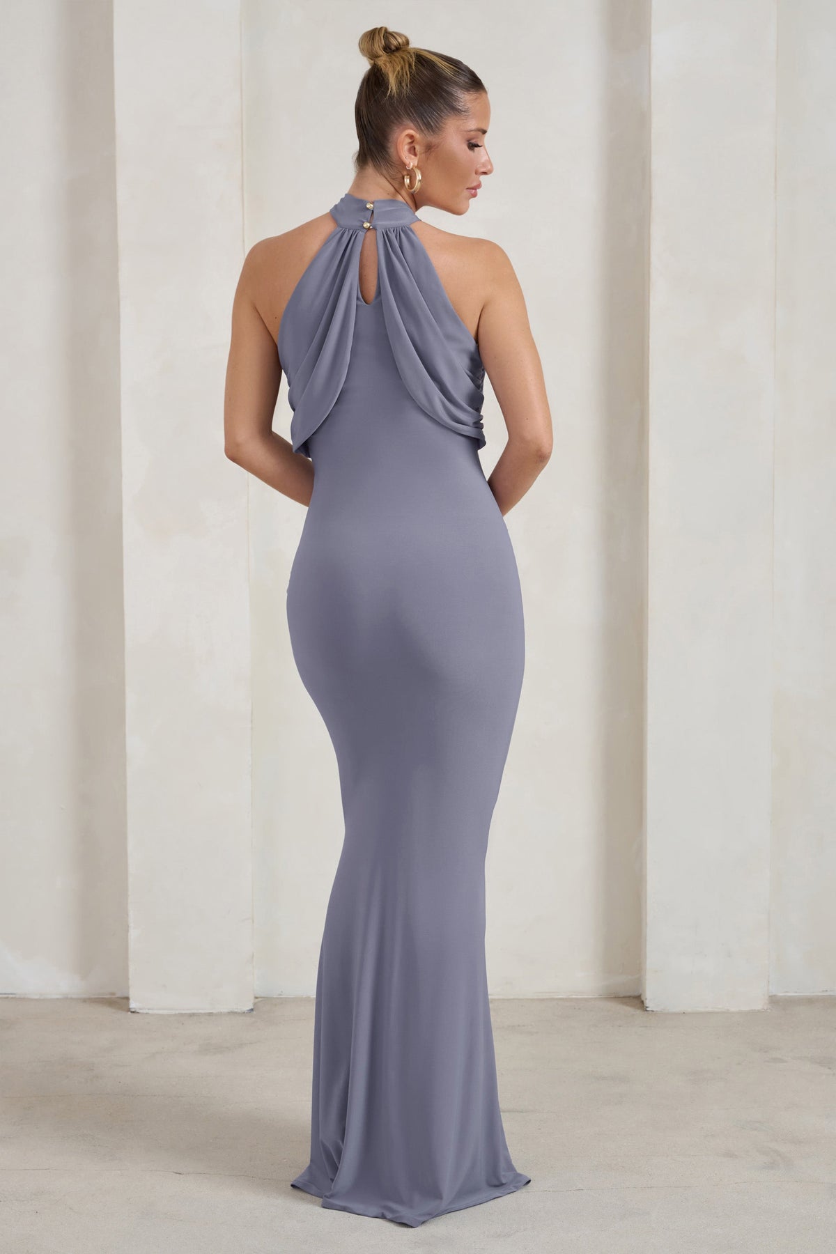 Genevieve Grey Twist High Neck Drape Detail Maxi Dress – Club L London - USA