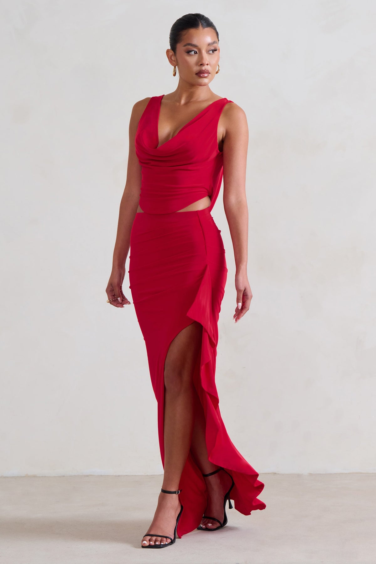 Red maxi skirt with split Clearance