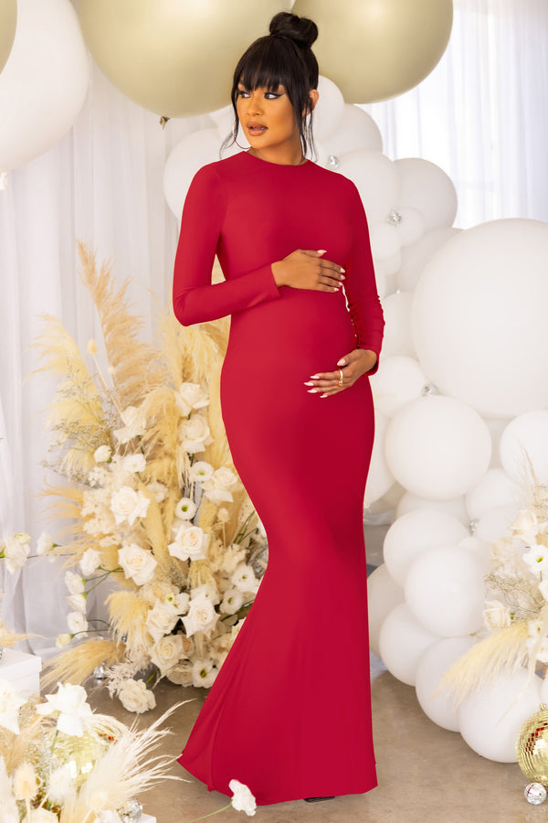 Red Maternity Long Sleeve Backless Maxi Dress Club L - USA