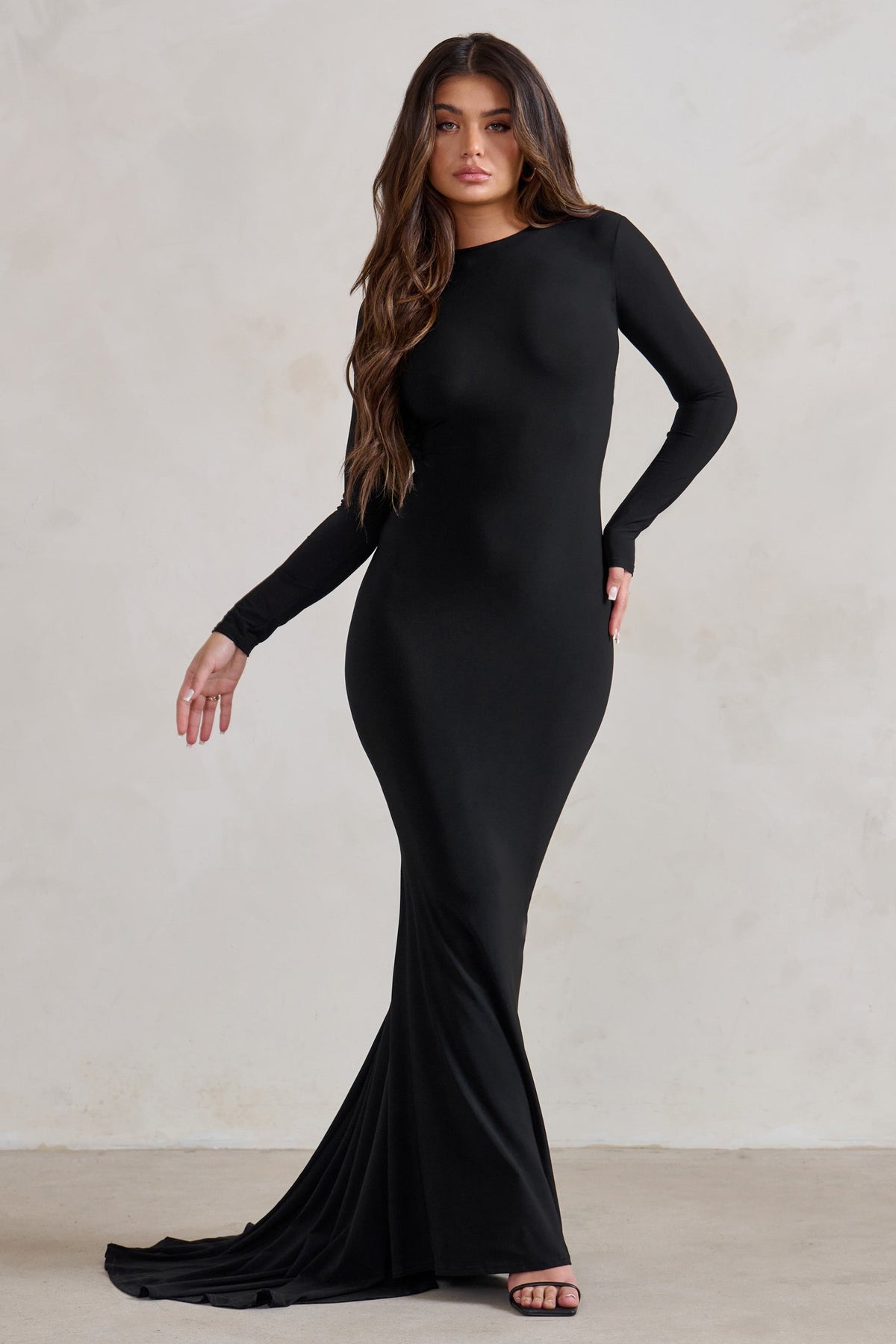 One Step Ahead Black Long Sleeve Backless Fishtail Maxi Dress