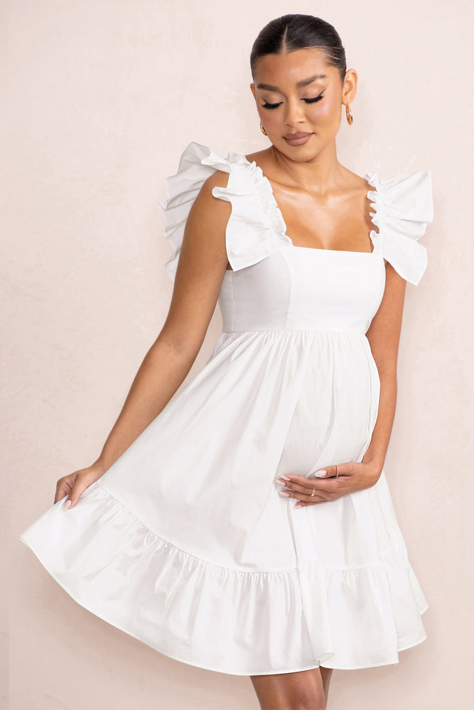 Dolly Daze White Maternity Ruffle Sleeve Babydoll Mini Dress – Club L London  - USA