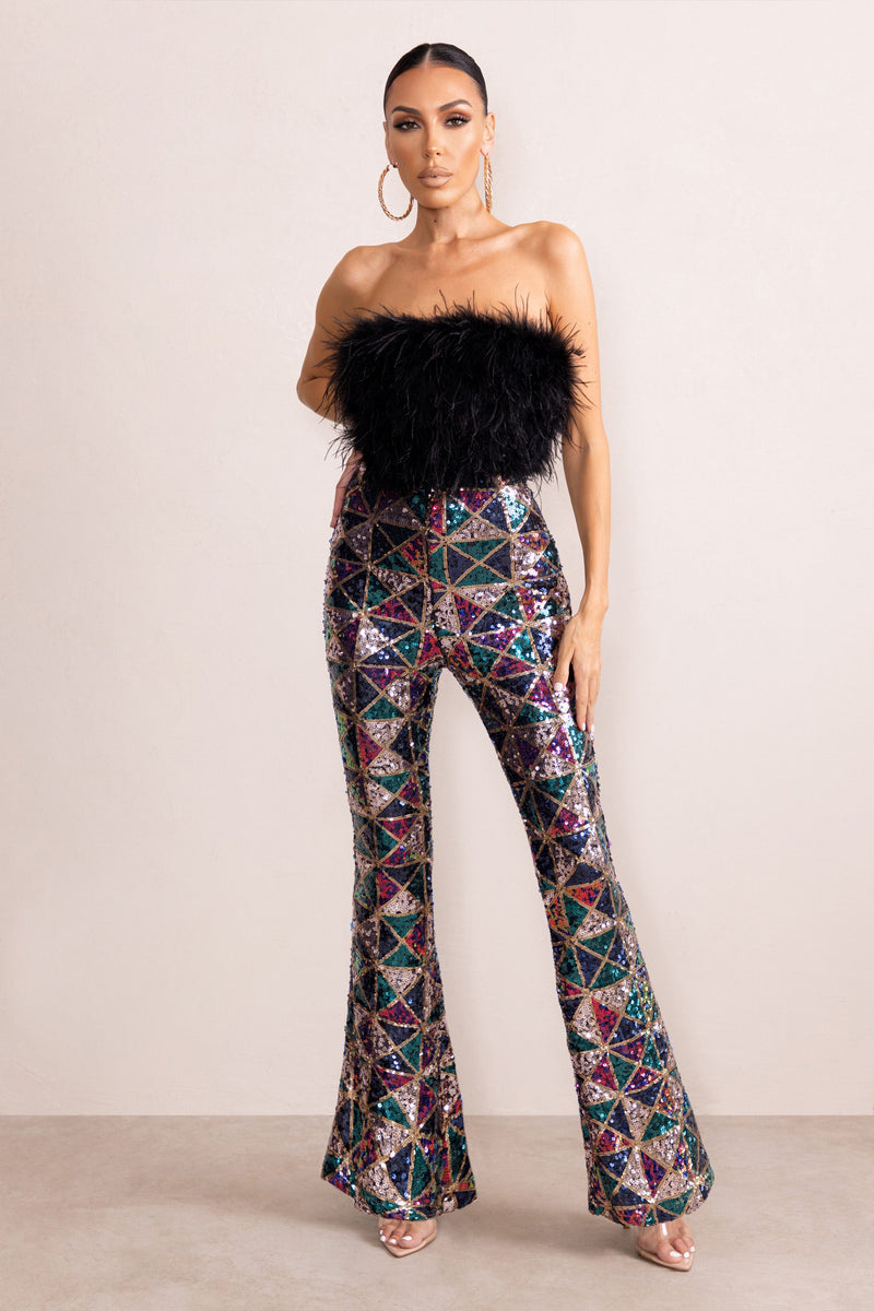 Heaven Sent Black Aztec Sequin Fit And Flare Trousers – Club L London - USA