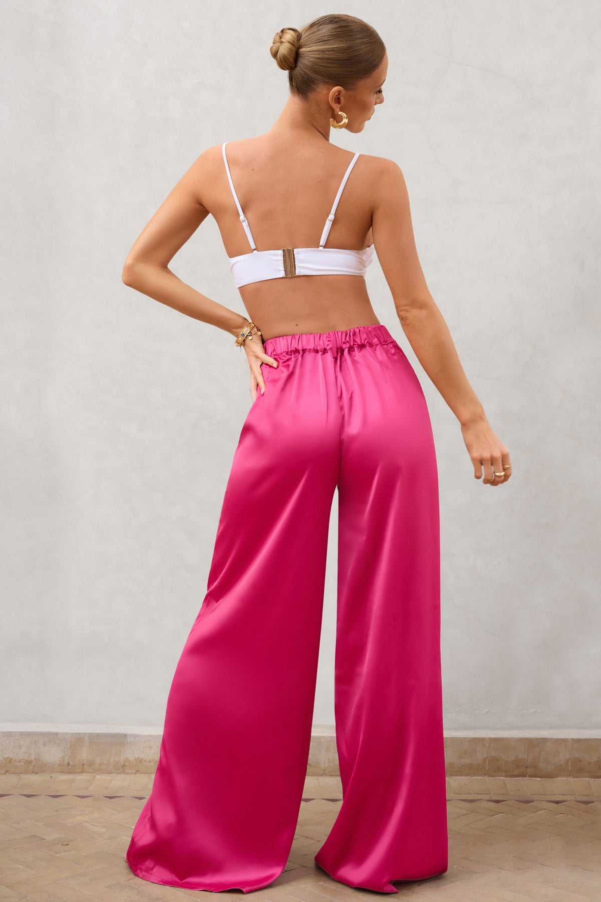 Ennyluap HOT Pink HIGH Waist Pants (10) at  Women's Clothing store