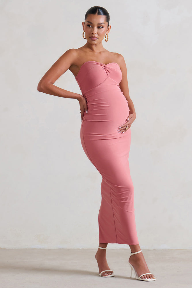 Evita Pink Maternity Sweetheart Twist Detail Midi Dress – Club L London ...