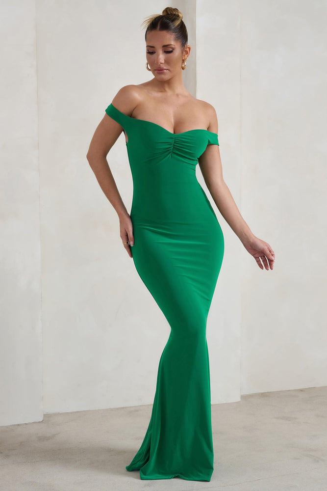 Salma Jade Green Bardot Sweetheart Fishtail Maxi Dress – Club L