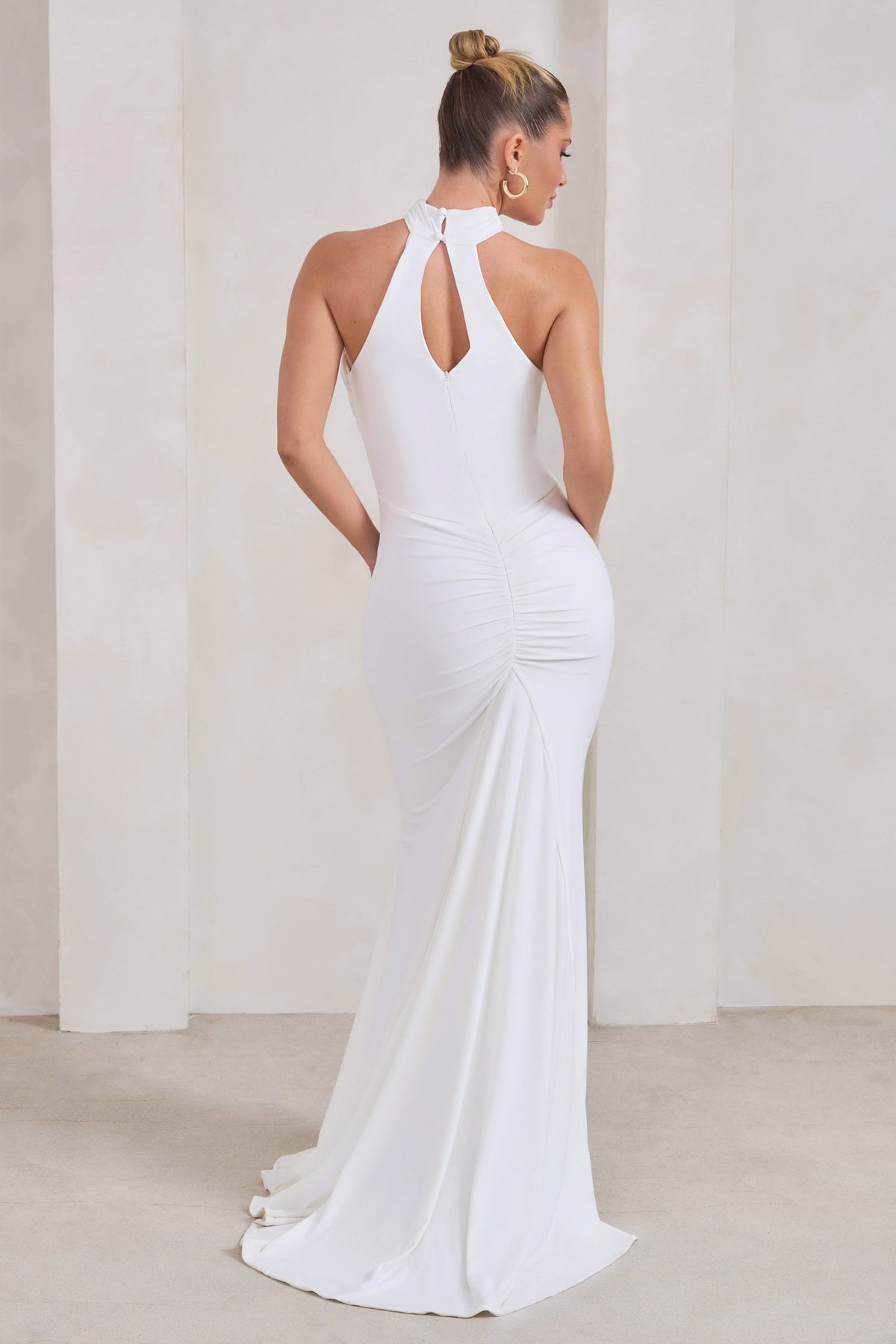 Marion White High Neck Maxi Dress With Statement Train – Club L London ...