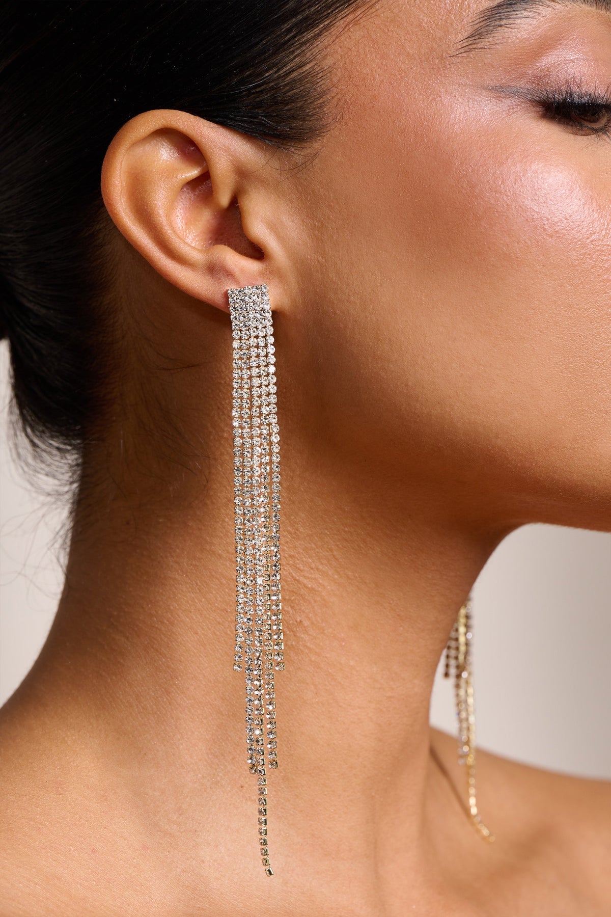 Bridget Gold Diamante Long Chain Earrings – Club L London - USA