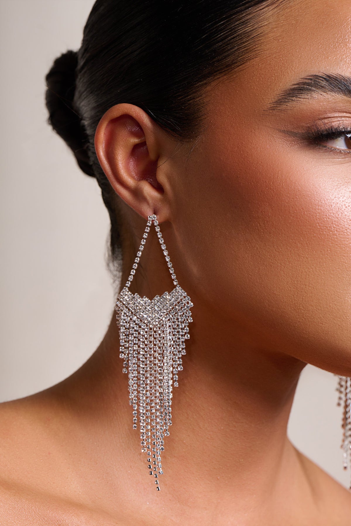 Shop the Royale Diamante Pear Drop Earrings Silver | Selfie Leslie