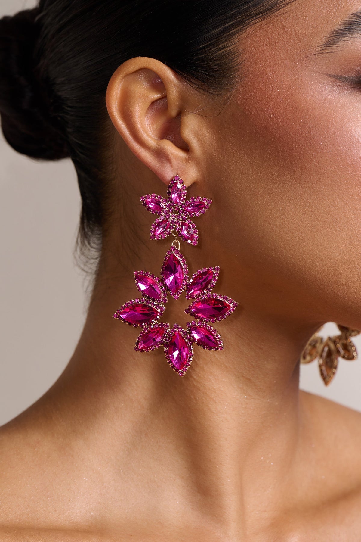 Gold & Pink Diamante Ear Cuff Earring