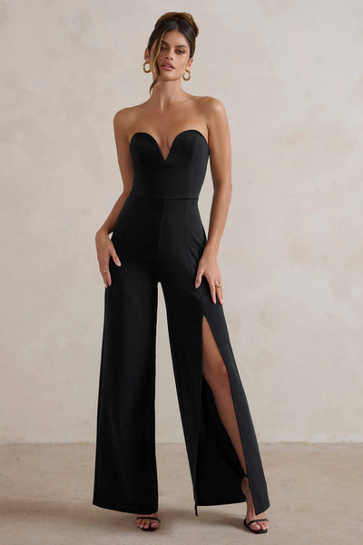 Black Strapless Tight Jumpsuit - Black / S